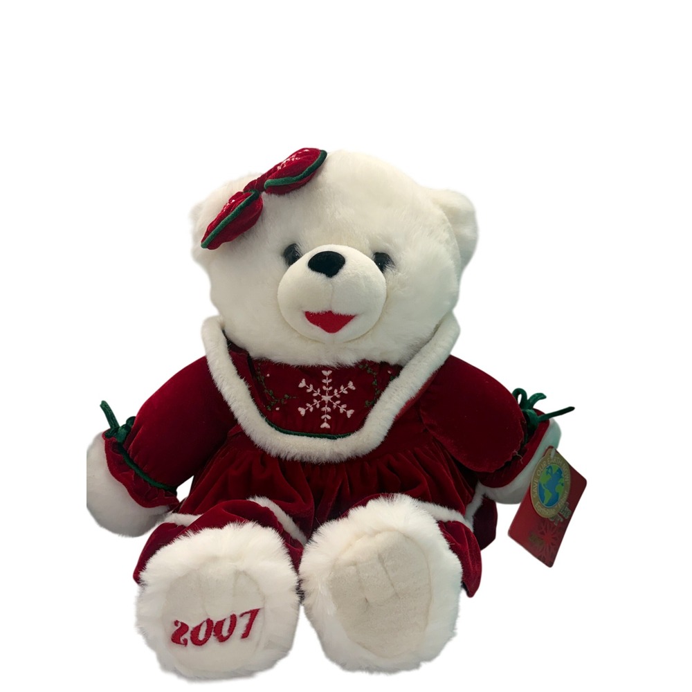 DanDee Snowflake Teddy 2007 White Polar Bear Plush Red Velvet Dress NWT Y2K